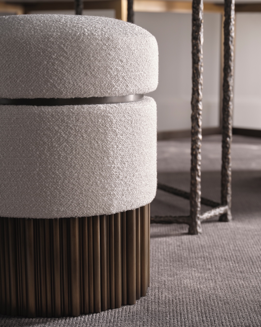 The design of the Teide Stool is inspired by Mt. Teide, an active volcano and the highest summit in Spain. Like the volcano itself, the foundation of the stool is meant to reflect the vertical bands at its base. By contrast, its top layer is represented by plush upholstery, offering both form and comfort. The base is crafted in bronze plated stainless steel in the Hraun finish. Visit the link in our bio for more information. #ThingsChosenWell #SusanFerrier