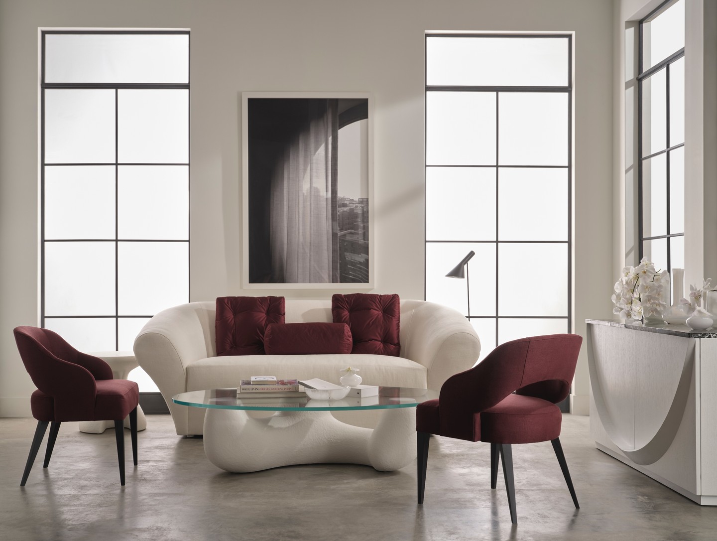 The Orlando Diaz-Azcuy Collection for Baker featuring the Dream Sofa, the Yumuri Cocktail Table, the Estate Arm Chair, and the Half Moon Console Table. Visit the link in our bio for more information. #ThingsChosenWell #ODA #ODAForBaker
